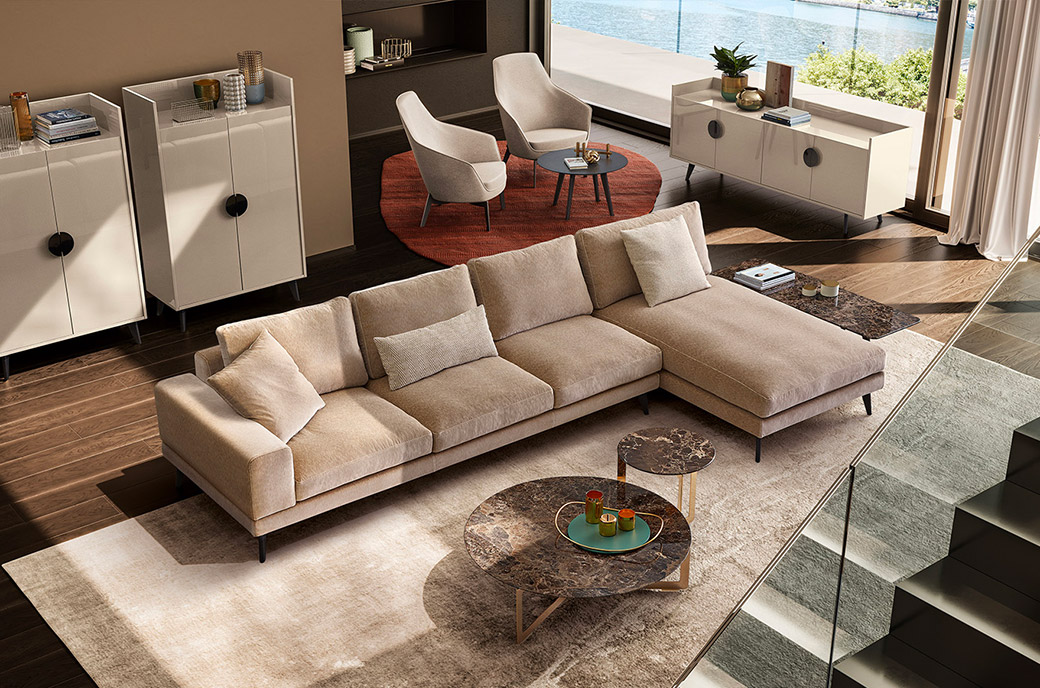 Divani con penisola Nelson - Dema schienale e bracciolo regolabili